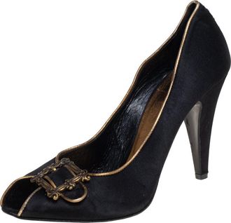 Le Silla Black Satin Buckle Peep-Toe Pumps