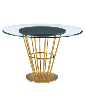 Armen Living Veronica 48In Round Dining Table With Walnut Panel & Glass Tabletop