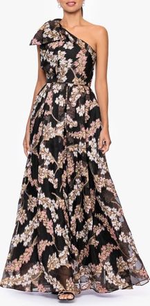Betsy & Adam Floral Organza Brocade Ballgown in Black/Rose/Gold at Nordstrom, Size 10