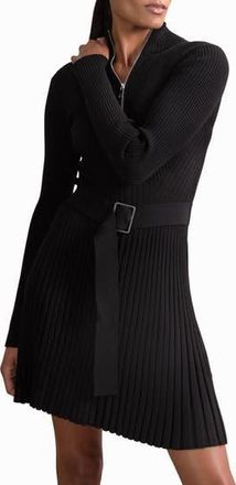Reiss Vienna Half Zip Long Sleeve Rib Sweater Dress in Black at Nordstrom Rack, Size Large