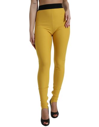 Dolce & Gabbana Womens Highwaisted Mustard Yellow Leggings - Brown