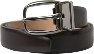 Dolce & Gabbana Dark Brown Leather Silver Metal Buckle Mens Belt