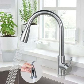 OEM Grifo De Cocina, Mezclador De Fregadero De Acero Inoxidable 304, Dos Modos De Salida De Agua, Grifo De Fregadero Giratorio De 360&deg; Con Rociador Extra&iacute;