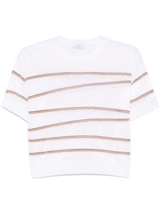 PESERICO striped T-shirt - women - Cotton/Linen/Flax/Viscose/Metallised Fibres - 44 - White
