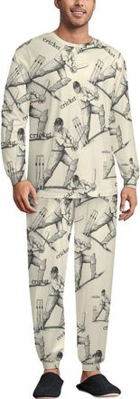 Generic Cricket Player Mens Pyjama Sets Long Sleeve Tops & Sleepwear Pants Loungewear Lounge Outfits 2XL