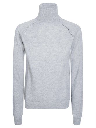 Dondup Grey Seamless Ribbed Wool Turtleneck Sweater