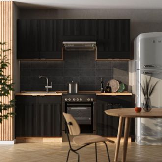 Vicco Cucina componibile Fame-Line, Rovere nero rigato/oro, 200 cm, PL Antracite, Vicco