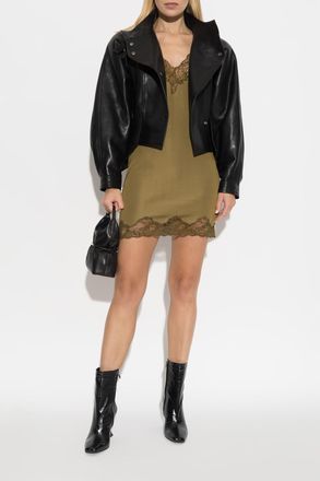 Balmain Dress With Lace Trim, Womens, Green