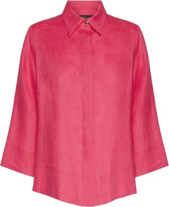Elena Miro Relaxed Fit Linnen Blouse met Verborgen Knopen - Dames - Overhemden - Roze - L - Linnen - Overhemden