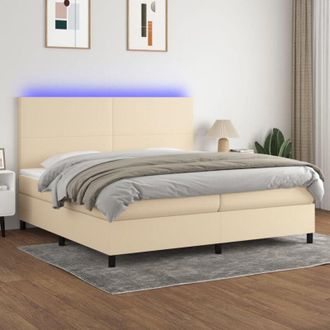 vidaXL Vidaxl - Cama Box Spring Colch&oacute;n Y Luces Led Tela Crema 200x200 Cm