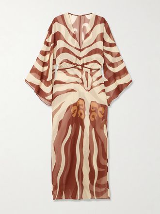 Johanna Ortiz Abito Maxi In Georgette Riciclato Stampato Spiritual Healers - Marrone