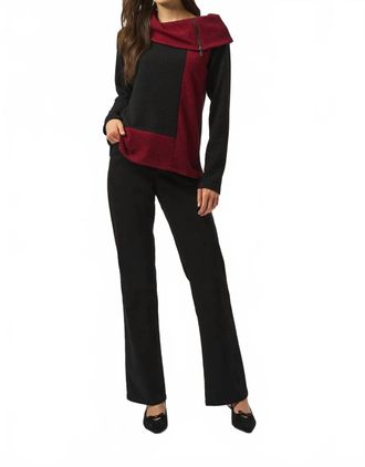 Joseph Ribkoff Cowl Neck Long Sleeves Textured Top In Black/red