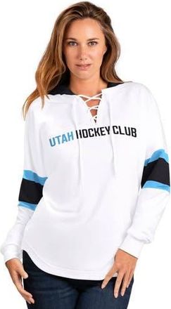 G-III 4Her by Carl Banks Womens G-III 4Her by Carl Banks White Utah Mammoth Goal Zone Long Sleeve Lace-Up Hoodie T-Shirt at Nordstrom, Size Xx-Large