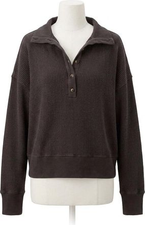Faherty Womens Surf Waffle Henley Top In Washed Black