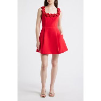 Lucy Paris Rosette Trim Cocktail Minidress in Red at Nordstrom, Size X-Small