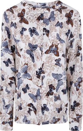 Laura Urbinati Shirt Butterfly Print Mandarin Collar