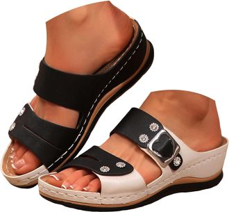 Generic Orthopedic Wedge Sandals for Women 2026 Dressy Summer Arch Support Sandals Non-Slip Comfortable Platform Flip Flops for Women Slip on Slippers Beach C