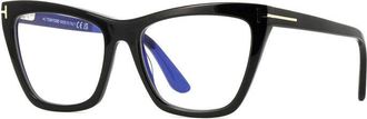 Tom Ford Eyeglasses Cat Eye Full Rim, Shiny Black Frame And Clear Blue Light Block With Magnetic Clip-On Smoke Lens Ft5971-B001