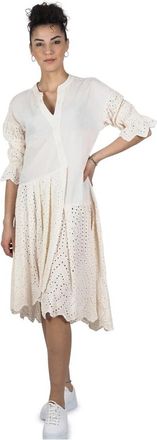 Alessia Santi Zomerjurk van cr&egrave;mekleurig katoenen kant - Dames - Casual kleedjes - Beige - M - Katoen - Kleedjes