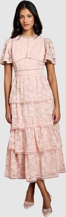 Coast Petite Flutter Sleeve Tiered Midi Dress in Blush at Nordstrom, Size 6