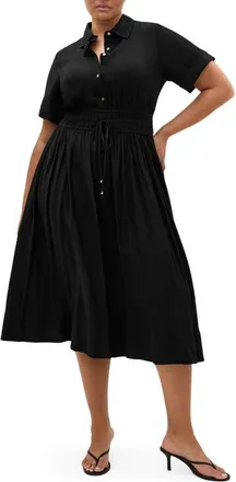 City Chic Aria Tie Waist Shirtdress in Black at Nordstrom, Size 26W