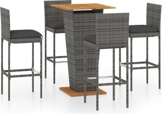 vidaXL Conjunto De Barras De 5 Pc Con Jard&iacute;n Con Almohadas De Mimbre Pe Gray - 288560