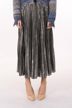 Beulah Metallic Coated Pleat Maxi Skirt In Silver