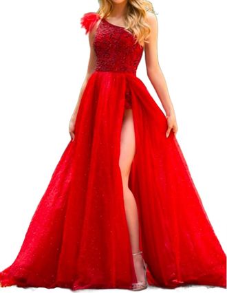 Sherri Hill One Shoulder Beaded Bodysuit Gown In Bright Pink