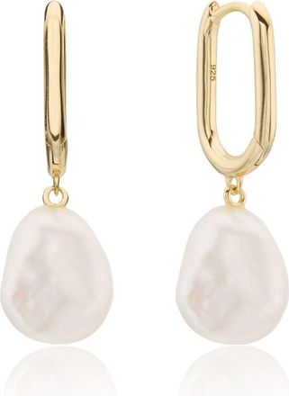 Lily & Roo Gold Squared Hoop Baroque Pearl Drop Earrings