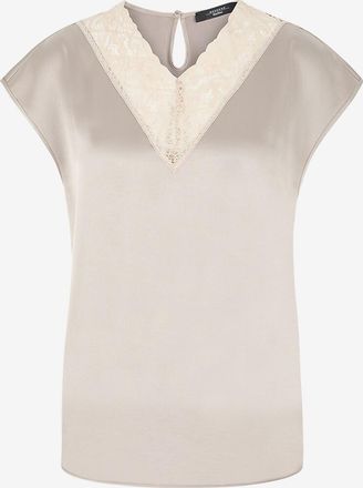 Max Mara Top mit V-Ausschnitt aus Satin mit Spitze Staffa