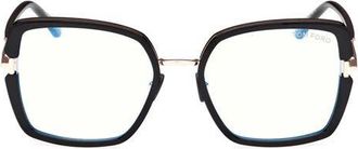 Tom Ford 55mm Square Blue Light Blocking Optical Glasses in Black Rose Gold /T Logo at Nordstrom