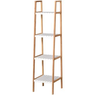 Kleankin Kleankin - Scaffale Bagno Scaletta 4 Mensole in Bamb&ugrave; 35x36x138.5cm Bianco e Legno
