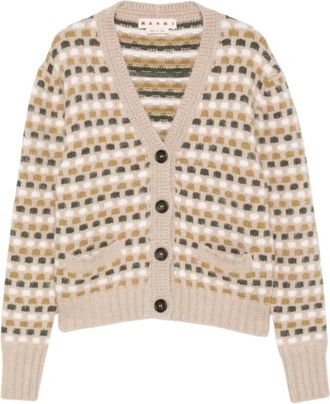 Marni Geometric-patroon V-hals Vest - Dames - Vesten - Beige - XS - Wol - Truien & Vesten