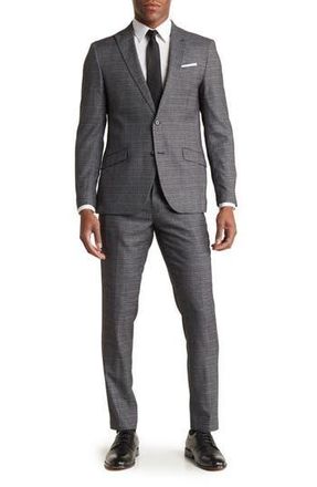 The Savile Row Company Charcoal Grey Shadow Plaid Peak Lapel Suit at Nordstrom Rack, Size 44Long
