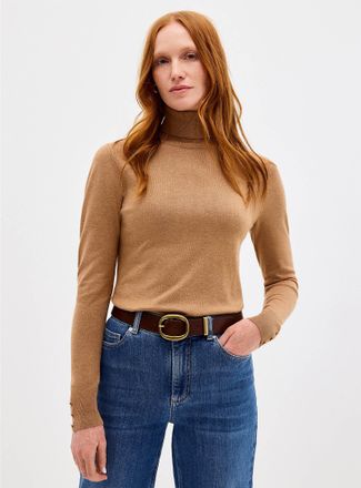 Contemporaine Womens Buttoned-sleeve turtleneck sweater