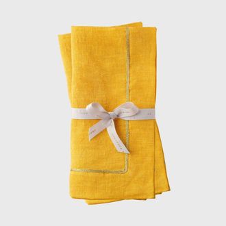 Joanna Buchanan Gold trim linen dinner napkin, set of two in Yellow at Nordstrom