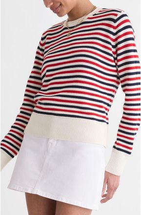 Vineyard Vines Stripe Cotton Roll Neck Sweater in Rwb Stripe at Nordstrom, Size X-Large
