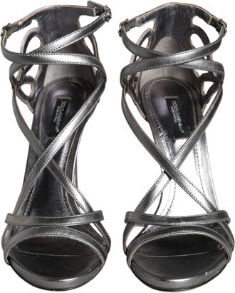 Dolce & Gabbana Silver Keira Leather Heels Sandals Womens Shoes (Pre-Owned)