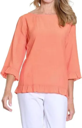 Multiples Ruffle Hem Woven Top In Orange