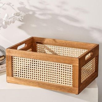 OEM Cesta De Almacenamiento De Bamb&uacute; Y Madera, 30 X 20 X 14 Cm