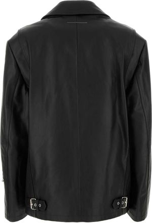 Maison Margiela Womens Oversized Leather Jacket Black Bovine