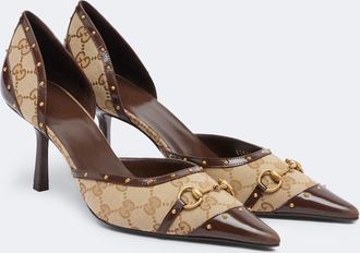 Gucci Savoy GG canvas leather-trimmed pumps