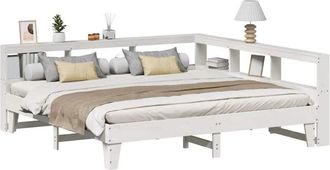 vidaXL Vidaxl - Cama Con Estanter&iacute;a Sin Colch&oacute;n Madera Maciza Blanca 200x200 Cm
