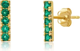MAX + STONE 14k Yellow or White Gold Small Gemstone Bar Stud Earrings