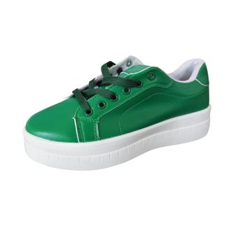 Generic Womens Plain Round Toe Lace-Up Casual Shoes, Green, 9 UK