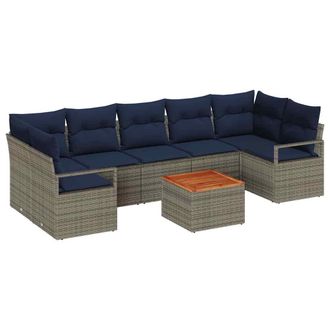 vidaXL Conjunto De Sof&aacute;s De Jard&iacute;n 8 Pcs Gris Rat&aacute;n Sint&eacute;tico Vidaxl
