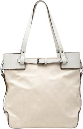 Gucci Pre-owned Vintage Canvas Tote Bag - Dames - Vintage Shopper - Wit - ONE Size - Leer - Vintage