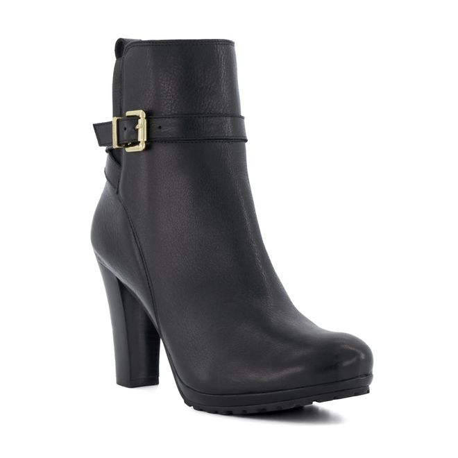 Womens Ladies Orielle - Buckle-Detail Block-Heeled Ankle Boots - Black Leather (archived) - Size UK 8