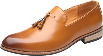 Generic Pu Leather Slip On Loafers for Men, Formal Dress Shoes Pointed Toe Oxfords Shoe Low Heel Business Shoes Trendy and Versatile Office Shoe British Casua