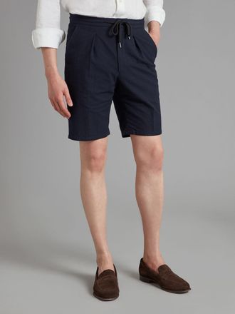Oliver Brown Drawcord Shorts Seersucker - Navy